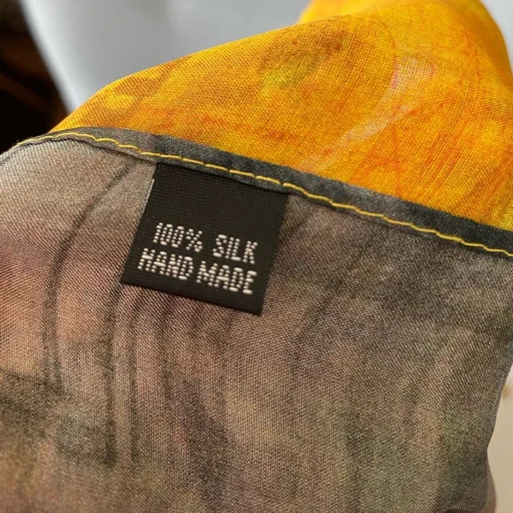 Armenian 100% Silk Scarf Hand Made in Yerevan Yellow/Grey St. Gregory Prayer NWT - Picture 11 of 16